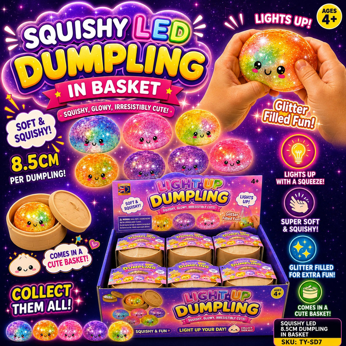 Squishy LED 8.5cm Dumpling In Basket